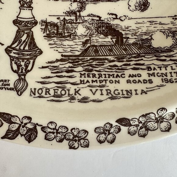 Vintage Vernon Kilns 10‎ 1/4” Norfolk Virginia Tidewater Collector Plate Brown - Picture 2 of 5